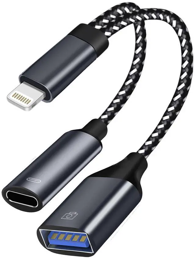 Main image of USB 3.0 OTG Adapter for iPhone Connect U Flash Driver, USB Camera Adapter Compatible with iPhone iPad, 2 in 1 USB OTG Adapter with Charging Port Connect Camera, Card Reader, USB Flash Drive, Keyboard