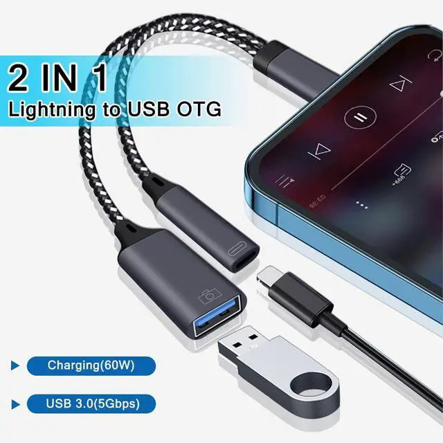 Alt view image 2 of 7 - USB 3.0 OTG Adapter for iPhone Connect U Flash Driver, USB Camera Adapter Compatible with iPhone iPad, 2 in 1 USB OTG Adapter with Charging Port Connect Camera, Card Reader, USB Flash Drive, Keyboard