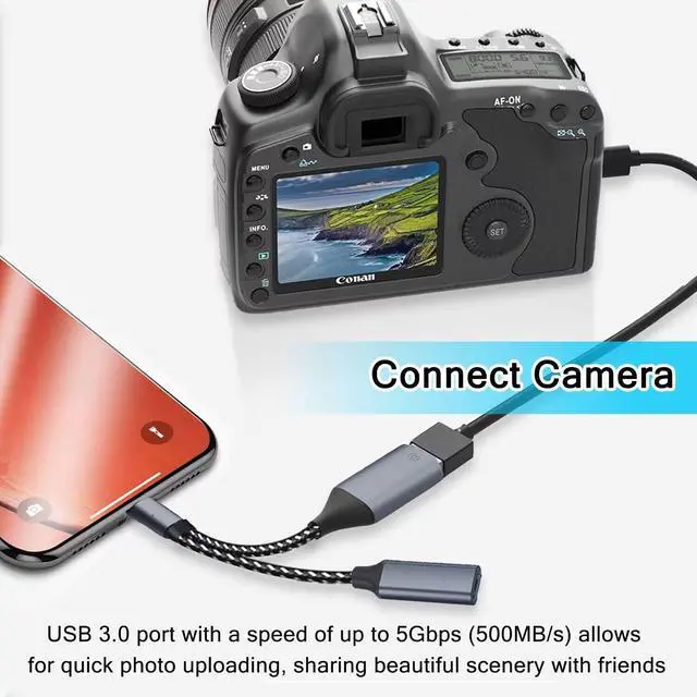 Alt view image 4 of 7 - USB 3.0 OTG Adapter for iPhone Connect U Flash Driver, USB Camera Adapter Compatible with iPhone iPad, 2 in 1 USB OTG Adapter with Charging Port Connect Camera, Card Reader, USB Flash Drive, Keyboard