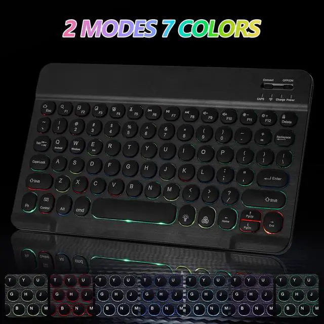 Alt view image 3 of 7 - Ultra-Slim Lightweight Bluetooth Keyboard And Mouse Portable Wireless Keyboard Rechargeable 7-Color Backlit for Apple iPad iPhone Samsung Tablet iPhone Smartphone iOS Android Windows, Round Keys Black