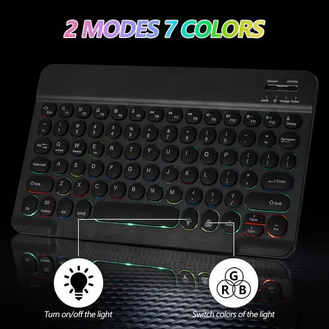 Alt view image 4 of 7 - Ultra-Slim Lightweight Bluetooth Keyboard And Mouse Portable Wireless Keyboard Rechargeable 7-Color Backlit for Apple iPad iPhone Samsung Tablet iPhone Smartphone iOS Android Windows, Round Keys Black