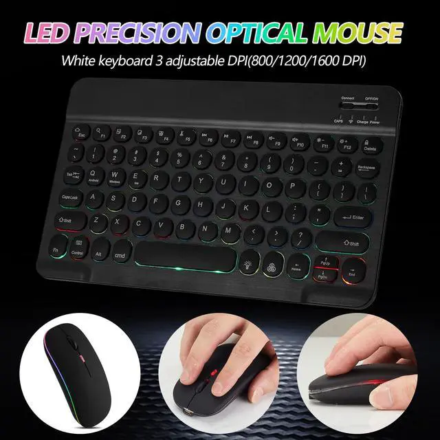 Alt view image 5 of 7 - Ultra-Slim Lightweight Bluetooth Keyboard And Mouse Portable Wireless Keyboard Rechargeable 7-Color Backlit for Apple iPad iPhone Samsung Tablet iPhone Smartphone iOS Android Windows, Round Keys Black