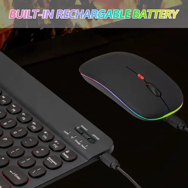 Alt view image 6 of 7 - Ultra-Slim Lightweight Bluetooth Keyboard And Mouse Portable Wireless Keyboard Rechargeable 7-Color Backlit for Apple iPad iPhone Samsung Tablet iPhone Smartphone iOS Android Windows, Round Keys Black