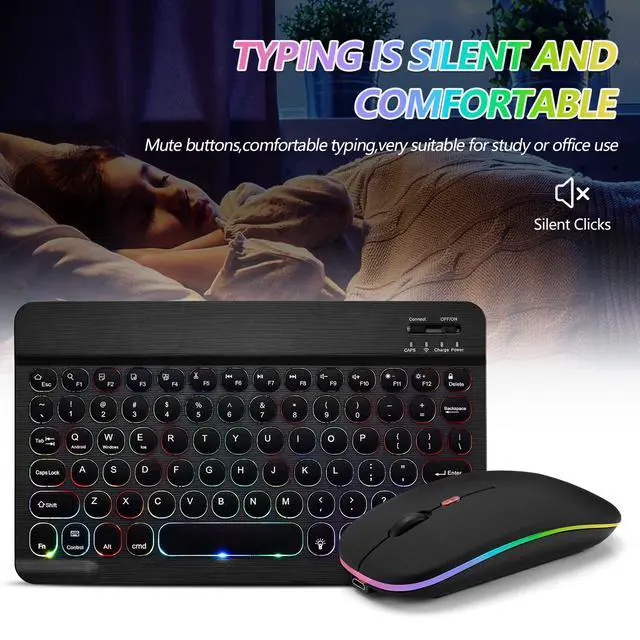 Alt view image 7 of 7 - Ultra-Slim Lightweight Bluetooth Keyboard And Mouse Portable Wireless Keyboard Rechargeable 7-Color Backlit for Apple iPad iPhone Samsung Tablet iPhone Smartphone iOS Android Windows, Round Keys Black