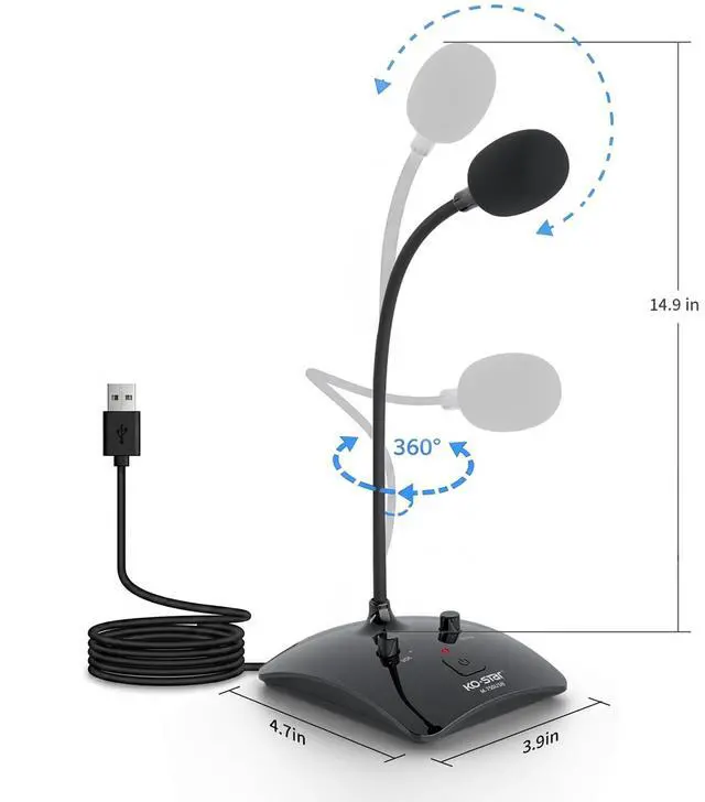 Alt view image 2 of 7 - USB Gooseneck Conference Microphone, Flexible 360° Omnidirectional Desktop Mic with Noise-Canceling, Mute Button & Volume Control, Plug & Play for Meeting, Streaming, Podcast, PC/Mac/Laptop