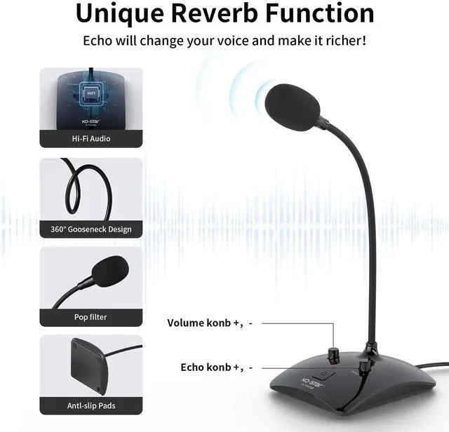 Alt view image 3 of 7 - USB Gooseneck Conference Microphone, Flexible 360° Omnidirectional Desktop Mic with Noise-Canceling, Mute Button & Volume Control, Plug & Play for Meeting, Streaming, Podcast, PC/Mac/Laptop