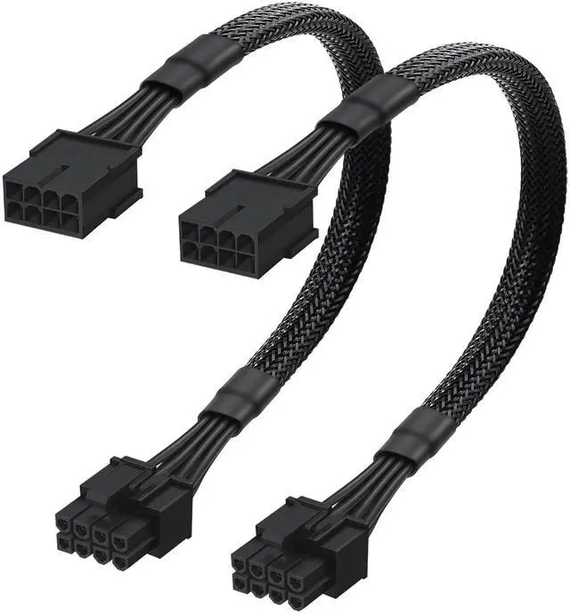 Main image of (2 Pack) 8 Pin PCIe Cable, PCIe 8 Pin Female to 8 Pin(6+2) Male GPU Power Extention Sleeved Adapter Cable 9-inch(23cm)