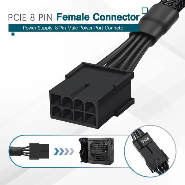 Alt view image 3 of 7 - (2 Pack) 8 Pin PCIe Cable, PCIe 8 Pin Female to 8 Pin(6+2) Male GPU Power Extention Sleeved Adapter Cable 9-inch(23cm)