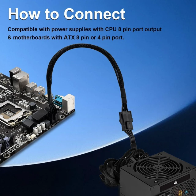 Alt view image 5 of 7 - (2-Pack) CPU 8 Pin Extension Cable, ATX CPU 8 Pin (4+4) Male to Female for Power Supply PSUs 9.5-inch (24cm)