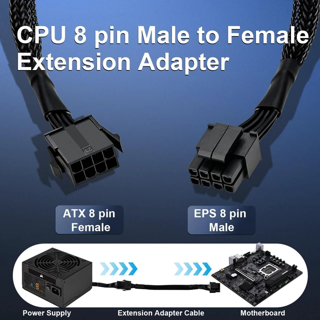 Alt view image 4 of 7 - (2-Pack) CPU 8 Pin Extension Cable, ATX CPU 8 Pin (4+4) Male to Female for Power Supply PSUs 9.5-inch (24cm)