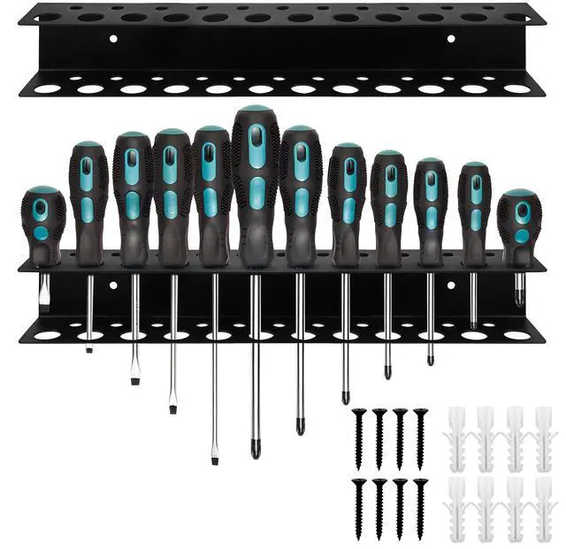 Alt view image 3 of 7 - Screwdriver Holder Wall Mount with 23 Holes, 12.6" Long, Heavy Duty Hand Tool Box Organizer Holders Rack Storage Peg Board for Screw Driver Pliers for Garage Workshop Shed (No Screwdriver Included)