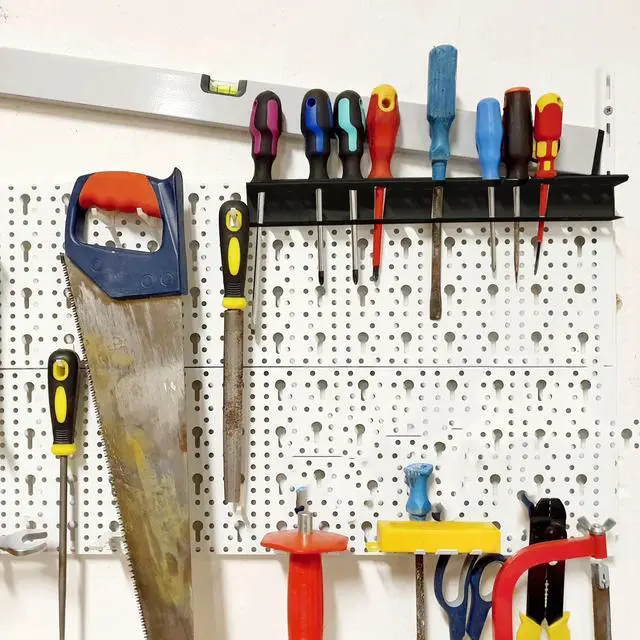 Alt view image 4 of 7 - Screwdriver Holder Wall Mount with 23 Holes, 12.6" Long, Heavy Duty Hand Tool Box Organizer Holders Rack Storage Peg Board for Screw Driver Pliers for Garage Workshop Shed (No Screwdriver Included)