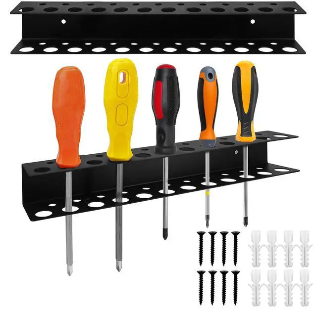 Main image of Screwdriver Holder Wall Mount with 23 Holes, 12.6" Long, Heavy Duty Hand Tool Box Organizer Holders Rack Storage Peg Board for Screw Driver Pliers for Garage Workshop Shed (No Screwdriver Included)