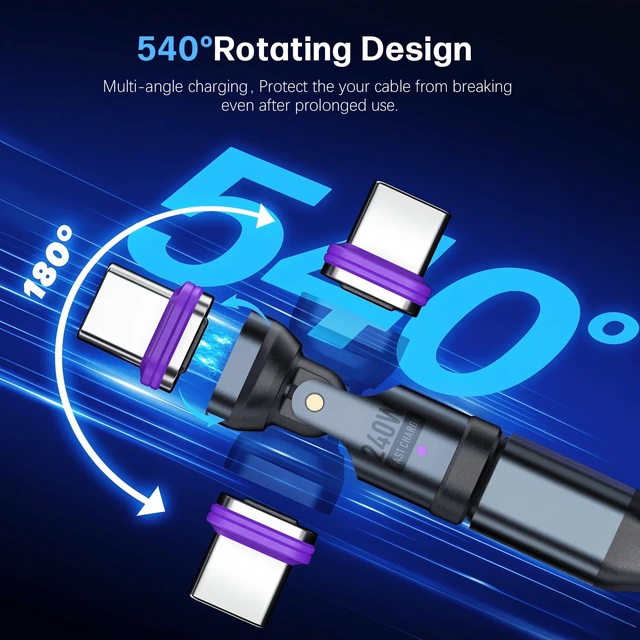 Alt view image 2 of 6 - EndlesShine Magnetic USB C to C Adapter | 16-Pin 540°anti-Arc Rotating Swivel, PD 240W Fast Charging 480Mbps Data Transfer, 3X Stronger Neodymium Magnet