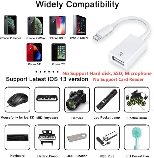 Alt view image 2 of 7 - Cirafon Lightning to USB Camera Adapter Apple MFi Certified | Female USB 3.0 OTG Cable Adapter Support Connect Camera, Flash Drive, Card Reader, MIDI for iPhone 14/13/12/11/X/8/7 iPad