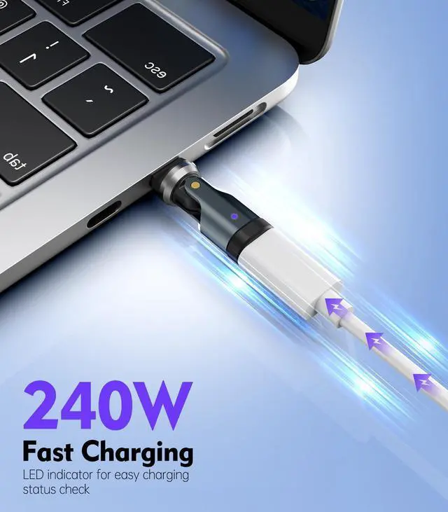 Alt view image 2 of 7 - USB C 90 Degree Adapter, (2 Pack) PD 240W USB C Right Angle Adapter, Charging, Data Transfer, 360° & 180° Rotating Adaptor for iPhone 17/16/15, MacBook Pro, iPad, Galaxy, Tablet, Laptop, Gray