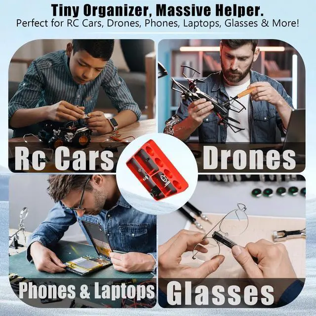 Alt view image 3 of 6 - Magnet Tool Tray Aluminum Alloy Screw Tray with Tool Holder RC Parts Fixing for 1/10 RC Cars, Drones, Phone, Computer, Eyeglass, Electronic Multi-Compartment Anti-Loss Organizer Storage Box (Red