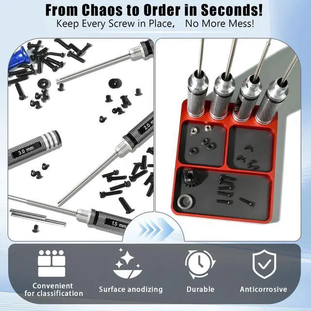 Alt view image 5 of 6 - Magnet Tool Tray Aluminum Alloy Screw Tray with Tool Holder RC Parts Fixing for 1/10 RC Cars, Drones, Phone, Computer, Eyeglass, Electronic Multi-Compartment Anti-Loss Organizer Storage Box (Red