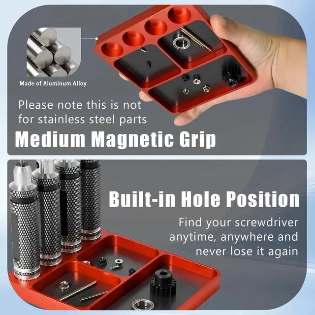 Alt view image 6 of 6 - Magnet Tool Tray Aluminum Alloy Screw Tray with Tool Holder RC Parts Fixing for 1/10 RC Cars, Drones, Phone, Computer, Eyeglass, Electronic Multi-Compartment Anti-Loss Organizer Storage Box (Red