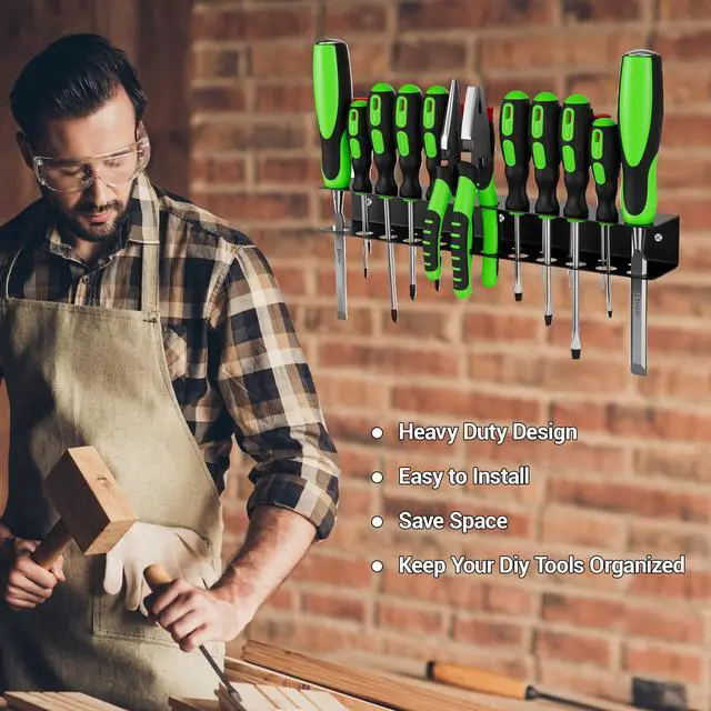 Alt view image 6 of 7 - Screwdriver Organizer, Steel Screwdriver Holder, Heavy Duty Garage Tool Organizer Wall Mount for Pliers Utility Storage Rack for Workspace, Workshop, Shed with 23 Holes (1 Pack)