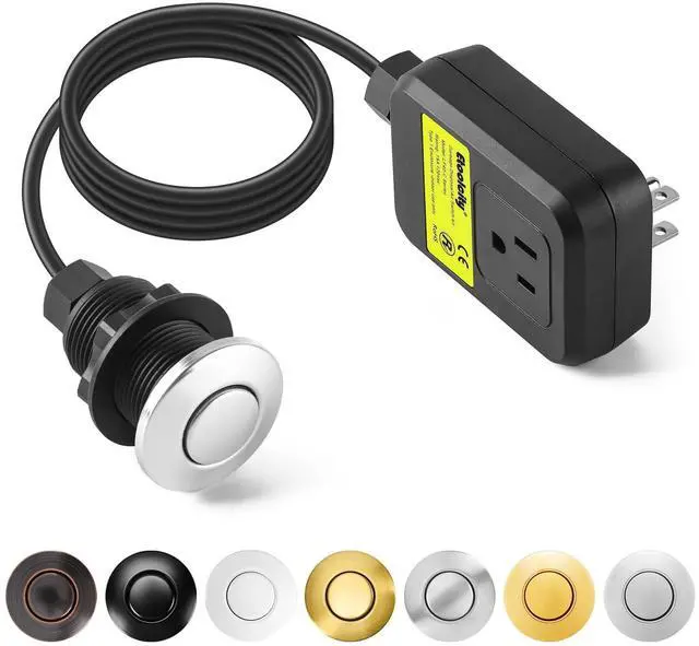 Main image of Garbage Disposal Air Switch Kit Sink Top Waste Disposal Stainless Steel Polished On/Off Air Button Food and Waste Disposals Part by , UL Listed