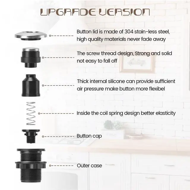Alt view image 2 of 7 - Garbage Disposal Air Switch Kit Sink Top Waste Disposal Stainless Steel Polished On/Off Air Button Food and Waste Disposals Part by , UL Listed