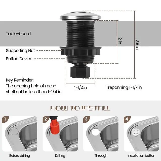 Alt view image 5 of 7 - Garbage Disposal Air Switch Kit Sink Top Waste Disposal Stainless Steel Polished On/Off Air Button Food and Waste Disposals Part by , UL Listed