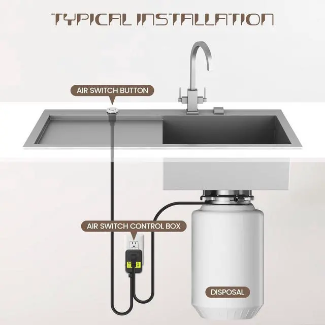 Alt view image 6 of 7 - Garbage Disposal Air Switch Kit Sink Top Waste Disposal Stainless Steel Polished On/Off Air Button Food and Waste Disposals Part by , UL Listed