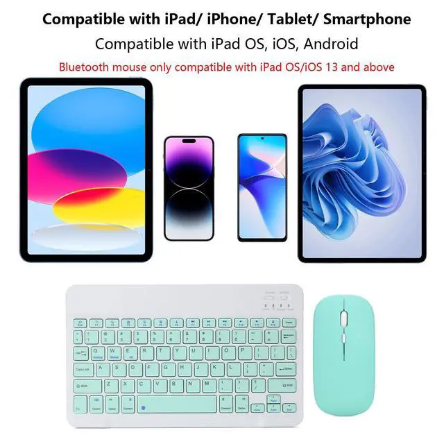 Alt view image 2 of 7 - Rechargeable Bluetooth Keyboard and Mouse Combo for iPad, Ultra-Slim Portable Wireless Mouse Keyboard for iPad Pro Air Mini iPhone Samsung Tablet Cell Phone Android, iPadOS/iOS 13 and Above (Green)