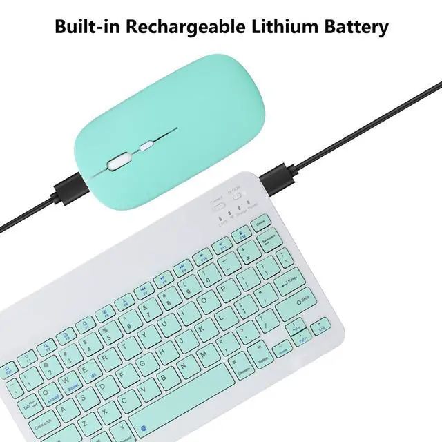 Alt view image 4 of 7 - Rechargeable Bluetooth Keyboard and Mouse Combo for iPad, Ultra-Slim Portable Wireless Mouse Keyboard for iPad Pro Air Mini iPhone Samsung Tablet Cell Phone Android, iPadOS/iOS 13 and Above (Green)