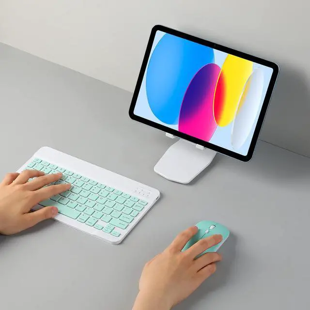 Alt view image 3 of 7 - Rechargeable Bluetooth Keyboard and Mouse Combo for iPad, Ultra-Slim Portable Wireless Mouse Keyboard for iPad Pro Air Mini iPhone Samsung Tablet Cell Phone Android, iPadOS/iOS 13 and Above (Green)