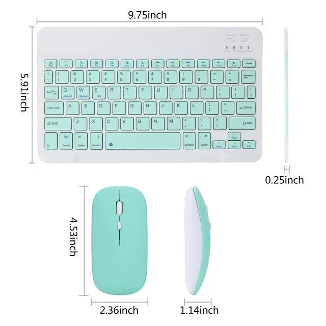 Alt view image 6 of 7 - Rechargeable Bluetooth Keyboard and Mouse Combo for iPad, Ultra-Slim Portable Wireless Mouse Keyboard for iPad Pro Air Mini iPhone Samsung Tablet Cell Phone Android, iPadOS/iOS 13 and Above (Green)