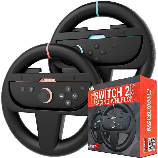 Main image of Steering Wheels Compatible with Switch 2 (2025 Console) Twin Pack Racing Wheel Accessories for Joy-Con Controllers and MarioKart Racing Games (2 Black Wheels) Gift Boxed