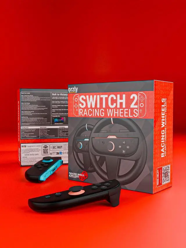 Alt view image 3 of 7 - Steering Wheels Compatible with Switch 2 (2025 Console) Twin Pack Racing Wheel Accessories for Joy-Con Controllers and MarioKart Racing Games (2 Black Wheels) Gift Boxed