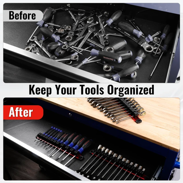 Alt view image 2 of 7 - Magnetic Screwdriver and Wrench Organizer Set, 24-Slot Tool Holders 2-Pack Aluminum Rails, Magnetic Force, Flexible High-Tension Tool Clips, For Tool Box Drawer & Wall-Mount Storage