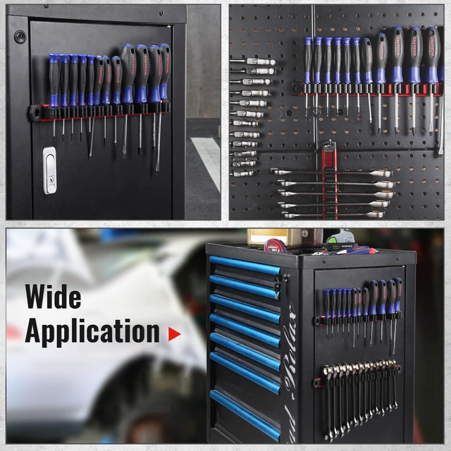Alt view image 6 of 7 - Magnetic Screwdriver and Wrench Organizer Set, 36-Slot Tool Holders 3-Pack Aluminum Rails, Magnetic Force, Flexible High-Tension Tool Clips, For Tool Box Drawer & Wall-Mount Storage