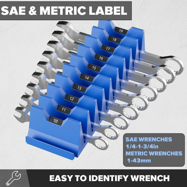 Alt view image 2 of 7 - 40PCS Modular Wrench Organizer Wrench Holder for Tool Drawer Storage Wrench Tool Organizers, Wrench Storage Set, with Metric & SAE Label, Wrench Rack Tool, for Professional Mechanics Men, Blue