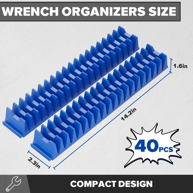 Alt view image 3 of 7 - 40PCS Modular Wrench Organizer Wrench Holder for Tool Drawer Storage Wrench Tool Organizers, Wrench Storage Set, with Metric & SAE Label, Wrench Rack Tool, for Professional Mechanics Men, Blue
