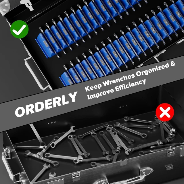 Alt view image 6 of 7 - 40PCS Modular Wrench Organizer Wrench Holder for Tool Drawer Storage Wrench Tool Organizers, Wrench Storage Set, with Metric & SAE Label, Wrench Rack Tool, for Professional Mechanics Men, Blue
