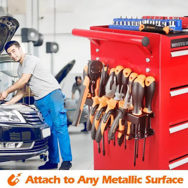 Alt view image 2 of 6 - Screwdriver Organizer Rack Heavy Duty,Magnetic Mount Screwdriver Holder Plier Organizer,Magnetic Tool Holder Storage Holder for Various Screwdrivers Pliers Shears Tool Chest Cart Workbench