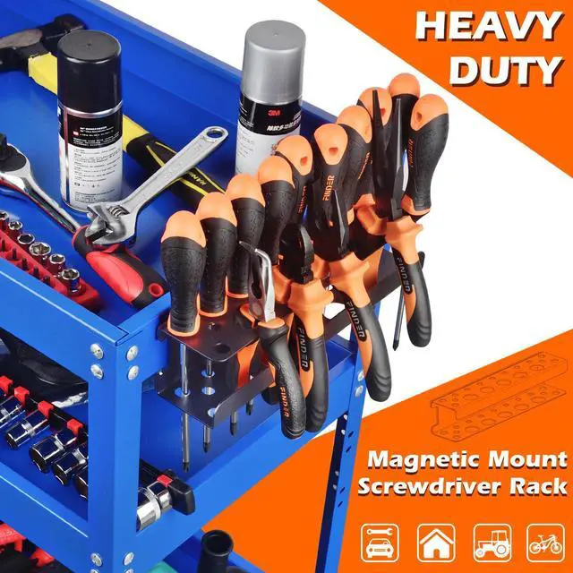 Alt view image 4 of 6 - Screwdriver Organizer Rack Heavy Duty,Magnetic Mount Screwdriver Holder Plier Organizer,Magnetic Tool Holder Storage Holder for Various Screwdrivers Pliers Shears Tool Chest Cart Workbench