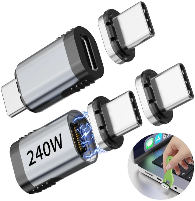 Main image of 240W USB C Magnetic Adapter,2Pack Straight Magnetic USB C Adapters with 4 Connectors,24Pin Fast Charging 40Gbps 8K 60Hz for Thunderbolt 3/4,MacBook Pro/Air/,PS5 PSVR2 and More Type C Devices