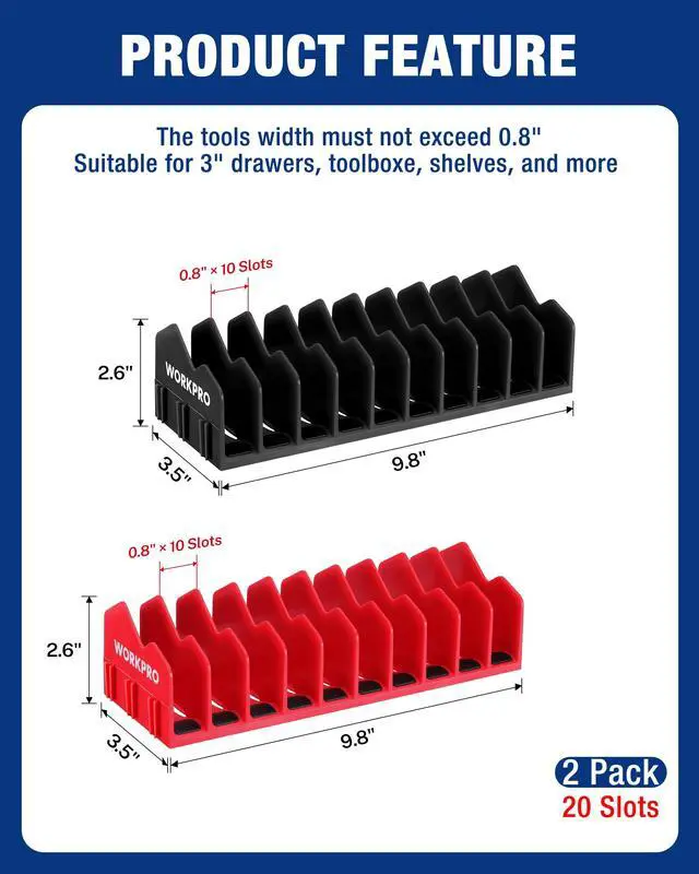 Alt view image 2 of 7 - 2-Pack Plier Organizer Rack, Pliers Holder and Cutter Organizers with Non-Slip Rubber Base, 20-Slot Tool Box Organizer, Tool Drawer Organizer, Tool Storage, Plier Rack (Pliers Not Included)