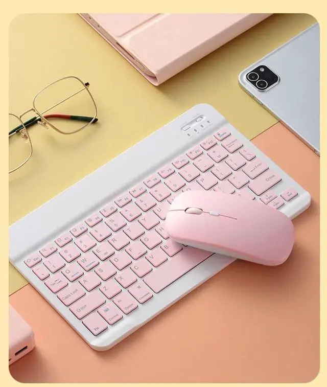 Alt view image 3 of 7 - Bluetooth Wireless Keyboard and Mouse Combo,Ultra-Slim Ergonomic Small Rechargeable Bluetooth Keyboard Mouse Set for Apple iPad iPhone Samsung Tablet Phone Android PC Computer Mac Smartphone(Pink)