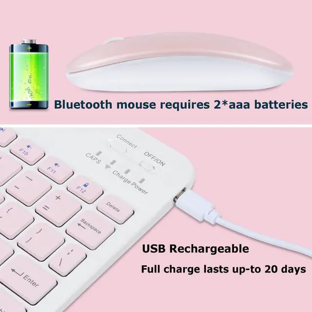 Alt view image 6 of 7 - Bluetooth Wireless Keyboard and Mouse Combo,Ultra-Slim Ergonomic Small Rechargeable Bluetooth Keyboard Mouse Gift for Men Women Boy Girl Apple iPad iPhone Samsung Tablet Phone Android PC Computer Mac