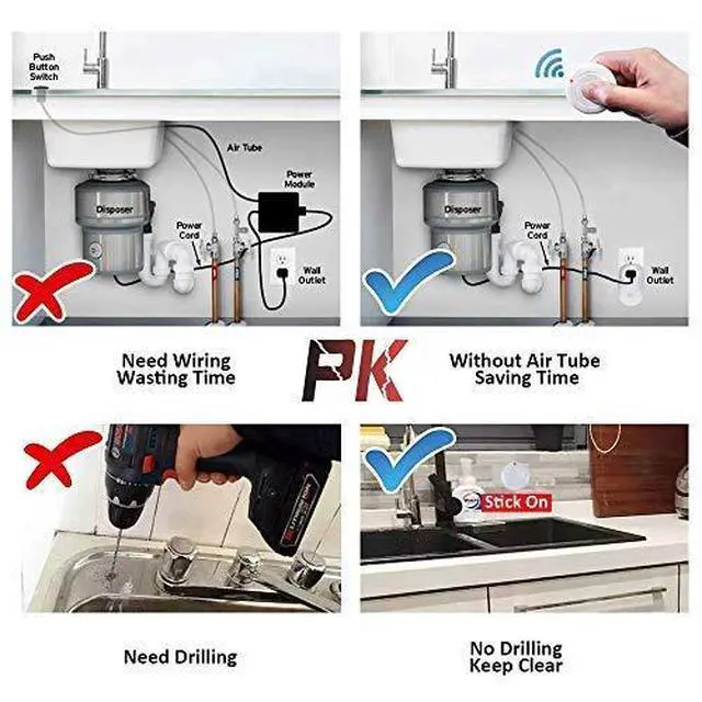 Alt view image 3 of 7 - Garbage Disposal Wireless Switch Kit No Drilling On Sink Top, Remote Control Outlet Wireless Switch for Household Appliances, Up to 100ft. Range