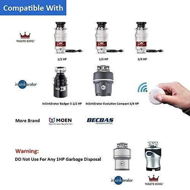 Alt view image 5 of 7 - Garbage Disposal Wireless Switch Kit No Drilling On Sink Top, Remote Control Outlet Wireless Switch for Household Appliances, Up to 100ft. Range