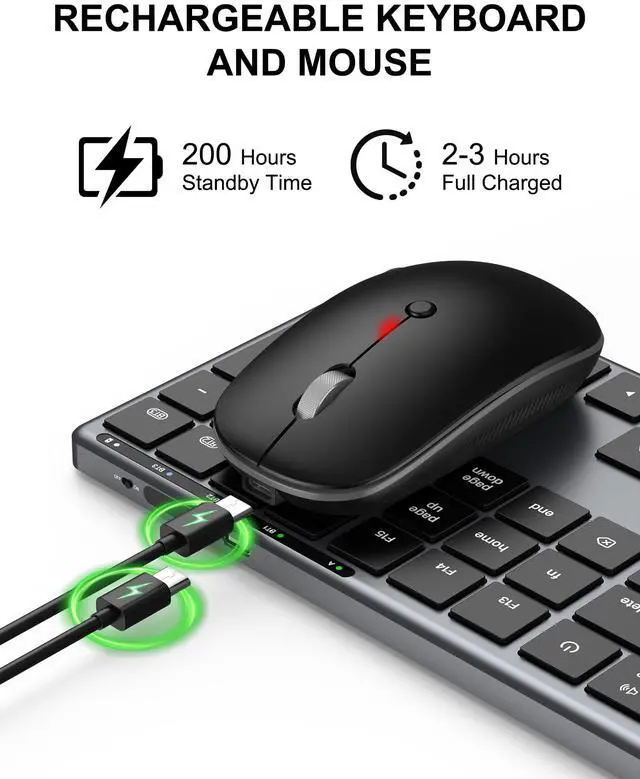 Alt view image 3 of 7 - Bluetooth Keyboard and Mouse Combo for Mac, Rechargeable Wireless Keyboard Mouse, Multi-Device Connection, Quiet Keys, Metal Frame, for Travel & Desk, Compatible with MacBook Pro/Air, iPad, iPhone