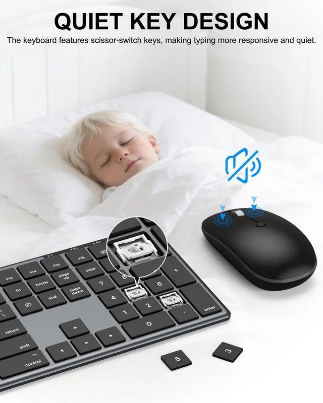 Alt view image 4 of 7 - Bluetooth Keyboard and Mouse Combo for Mac, Rechargeable Wireless Keyboard Mouse, Multi-Device Connection, Quiet Keys, Metal Frame, for Travel & Desk, Compatible with MacBook Pro/Air, iPad, iPhone
