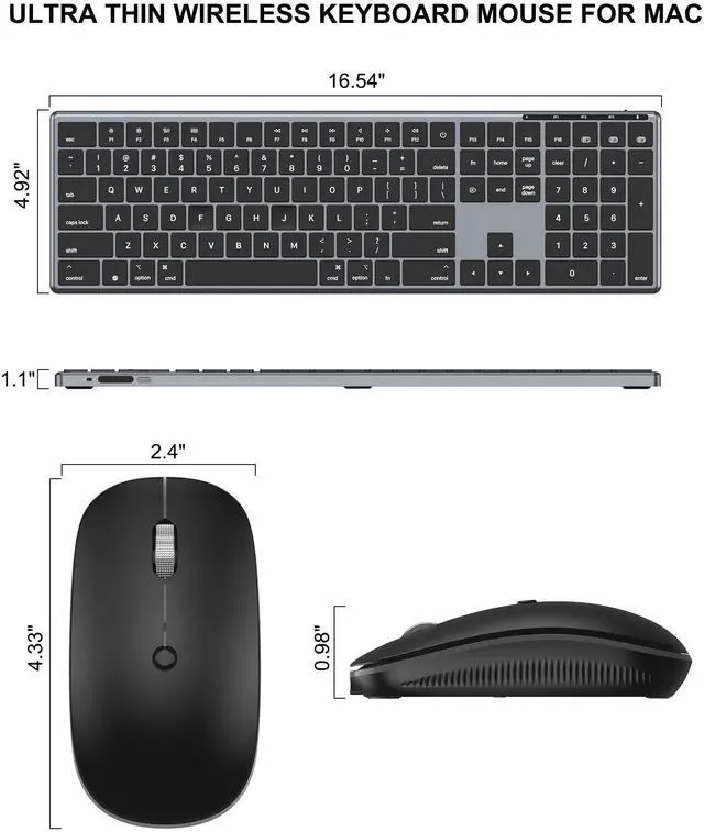 Alt view image 7 of 7 - Bluetooth Keyboard and Mouse Combo for Mac, Rechargeable Wireless Keyboard Mouse, Multi-Device Connection, Quiet Keys, Metal Frame, for Travel & Desk, Compatible with MacBook Pro/Air, iPad, iPhone